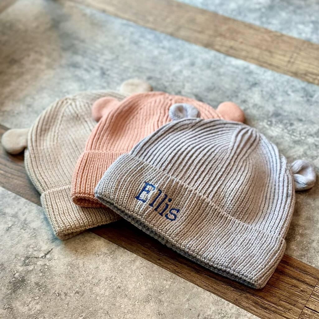 Personalised Knitted Baby Winter Hat With Ears