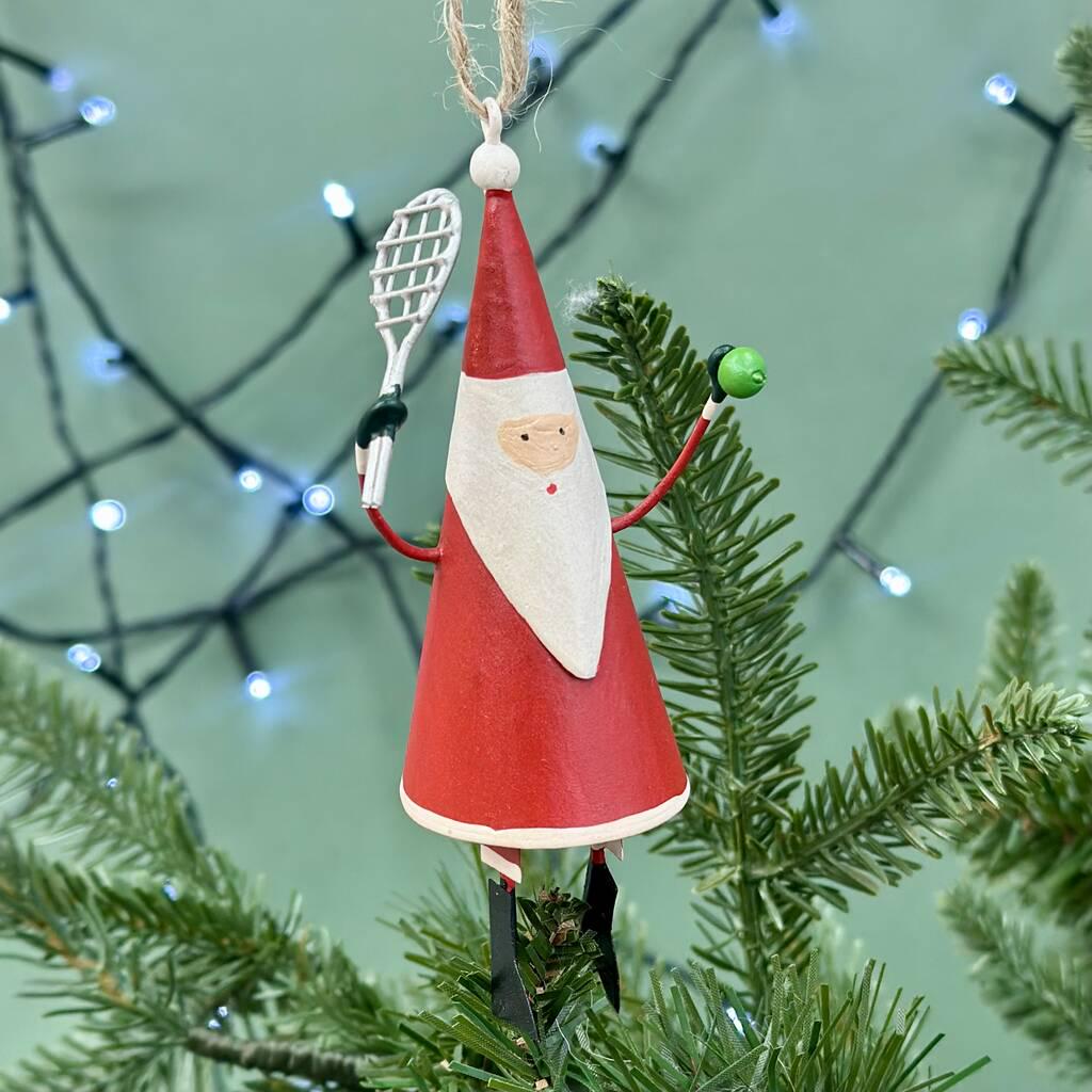 Personalised Metal Tennis Santa Christmas Bauble