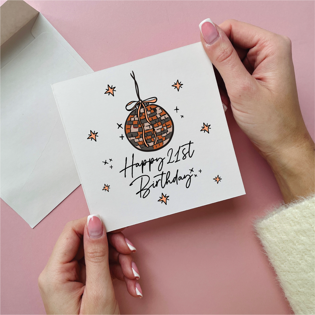 Orange Disco Ball 21st Birthday Card