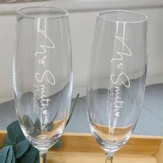 Personalised Mr And Mrs And Date Champagne Flutes