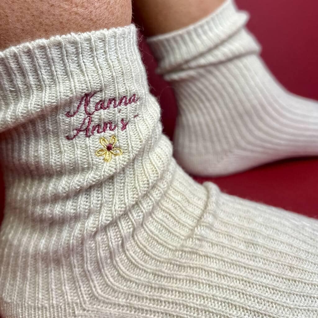 Personalised Cashmere Socks With Flower