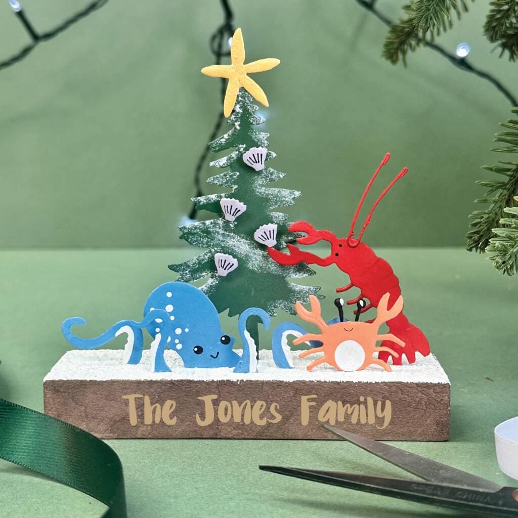 Personalised Sealife Christmas Wooden Block Decoration