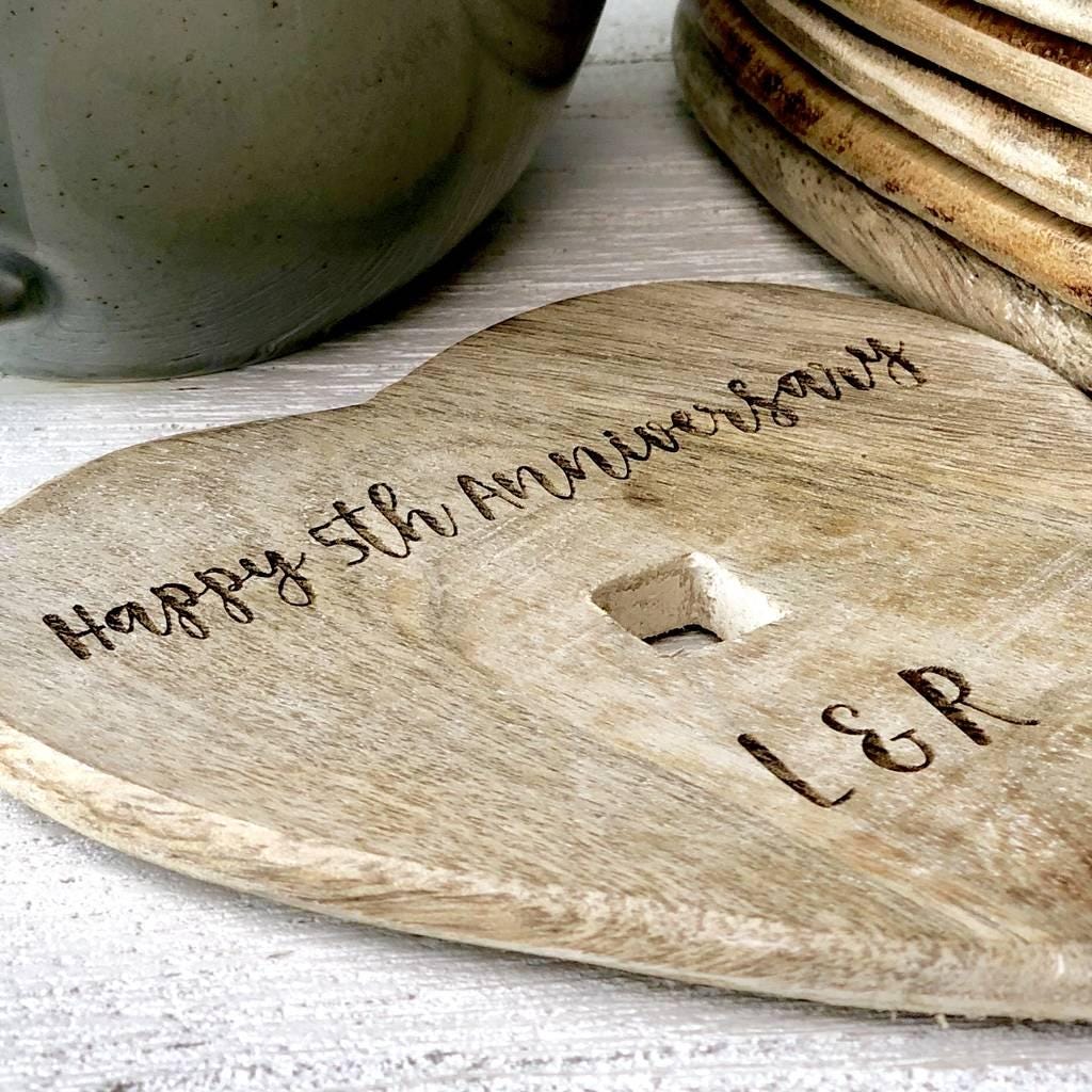 Personalised Pack Of Six Wooden Heart Coasters