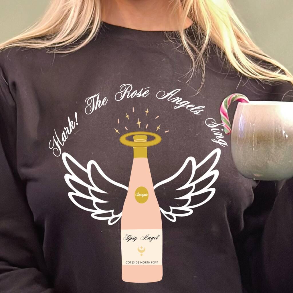 Personalised Rose Angel Wine Christmas Jumper