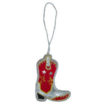 Cowboy Boot Sequin And Fabric Christmas Decoration