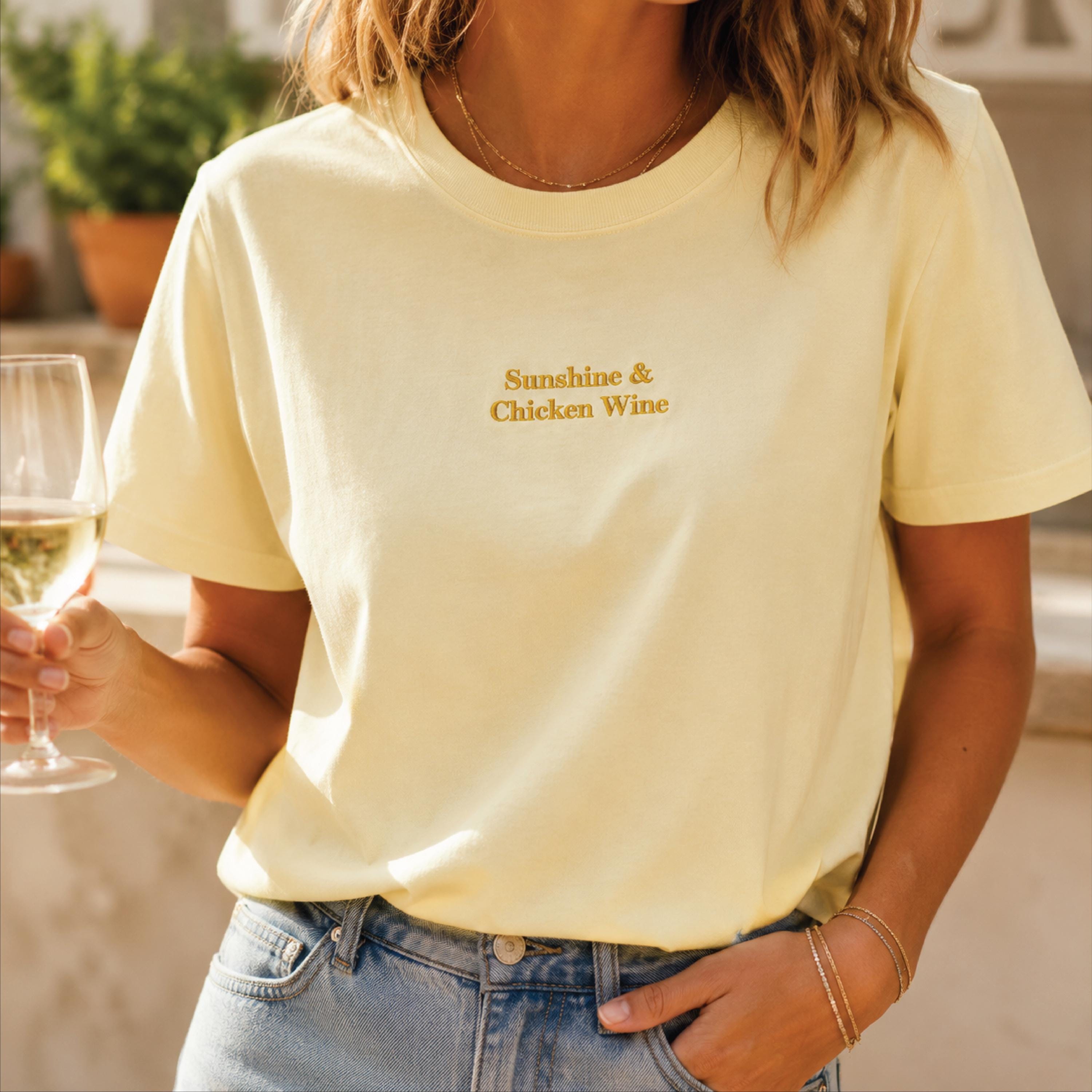 Embroidered Sunshine And Chicken Wine T Shirt