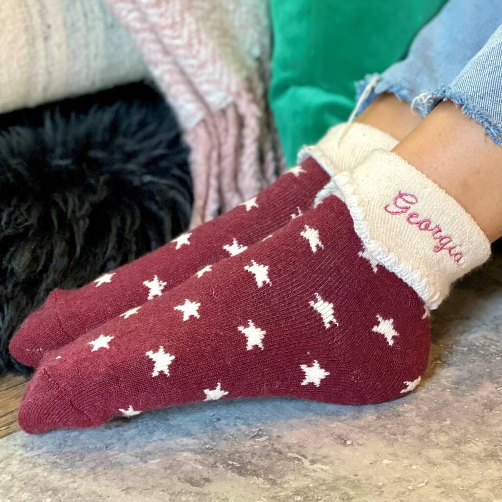 Personalised Christmas Red Star Cosy Socks