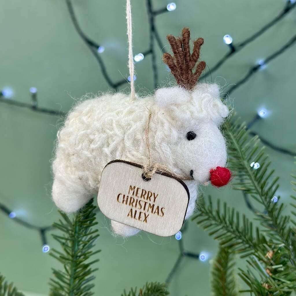 Personalised Felt Rudolph Sheep Christmas Bauble