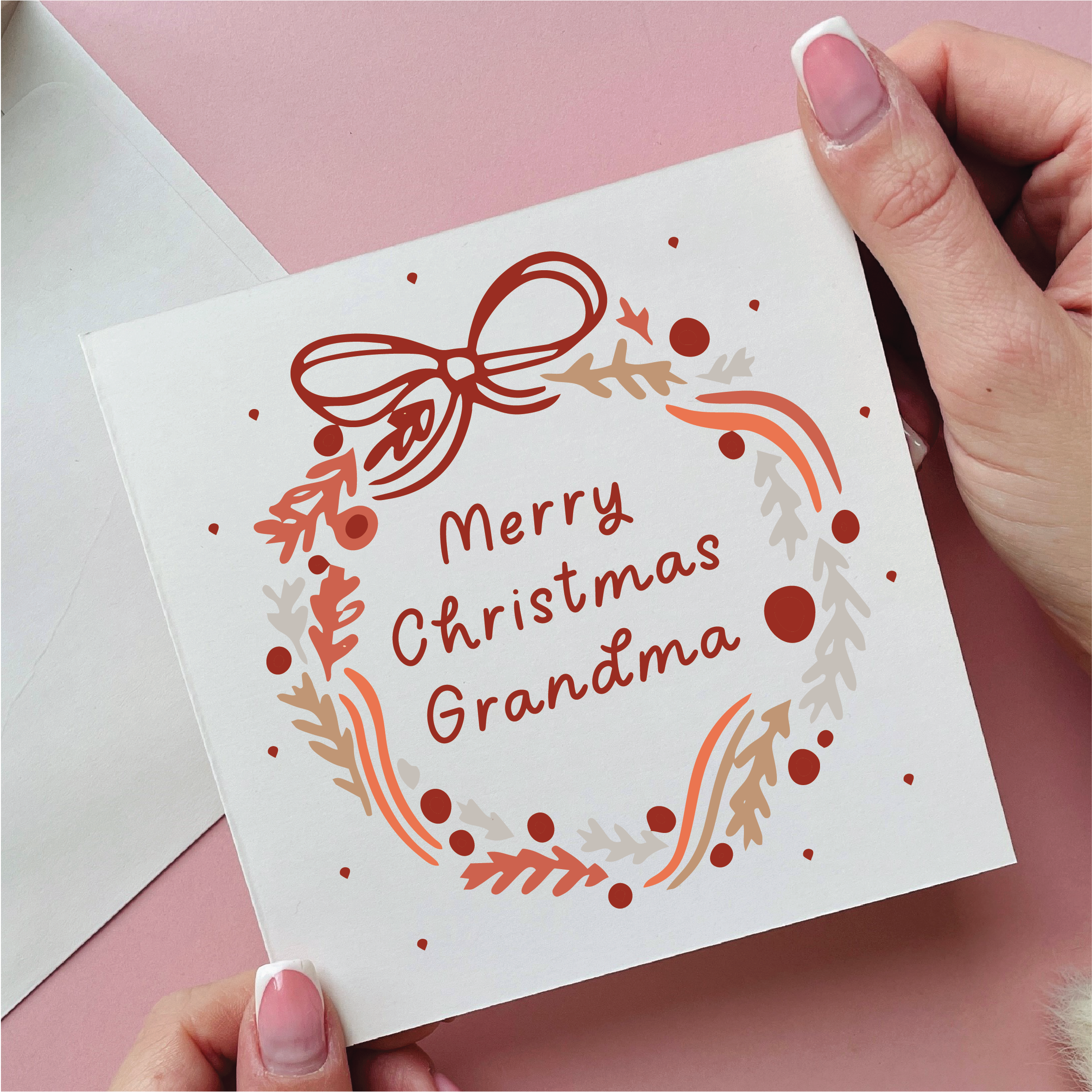 Wreath Merry Christmas Grandma Christmas Card