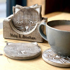 Personalised Pack Of Six Wooden Cat Coasters