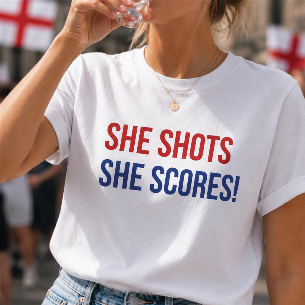 She Shots She Scores England Football T Shirt