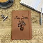 Personalized Teacher Notebook: Engraved Vase Design, Faux Leather A5