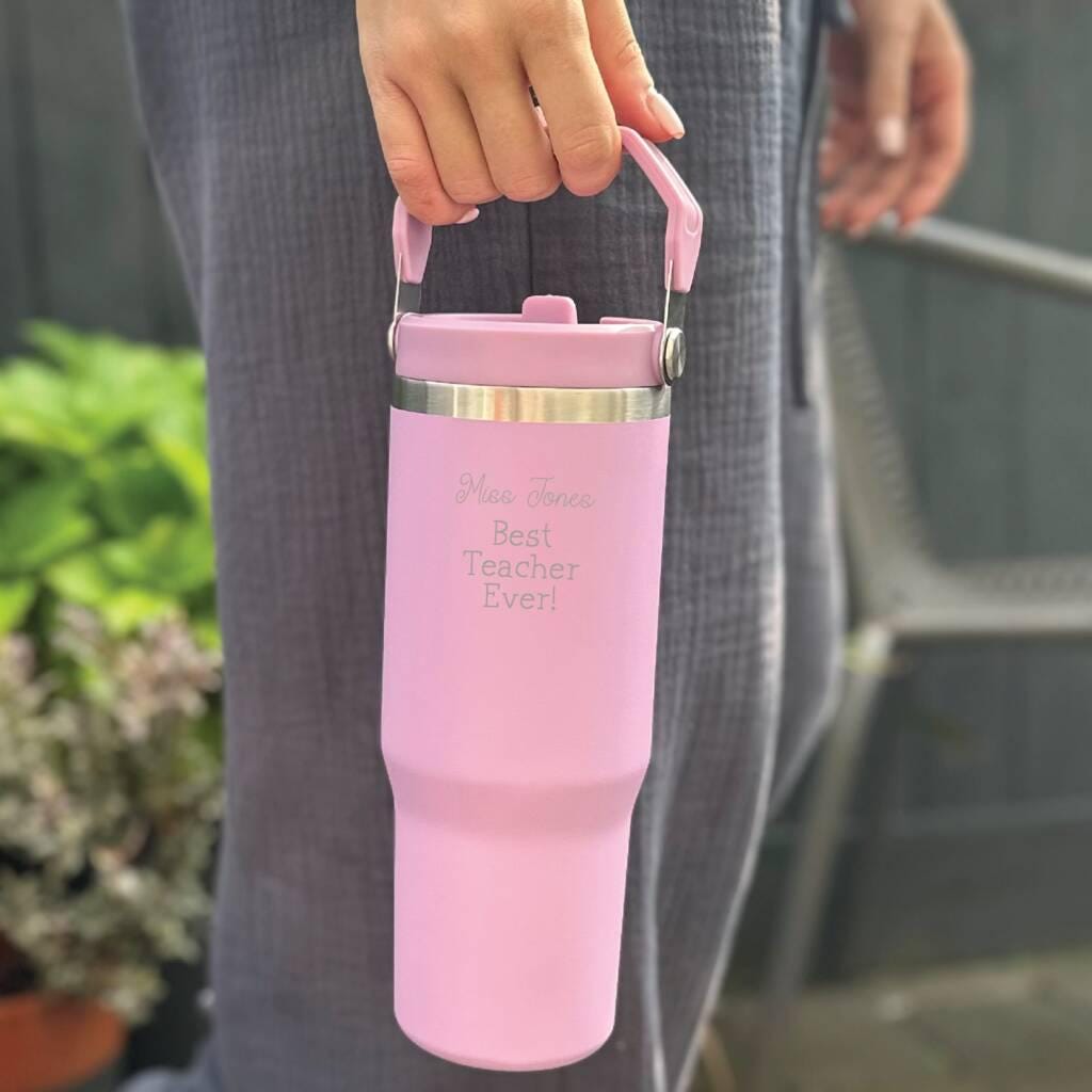 Personalized Teacher Water Bottle: Engraved Stainless Steel Tumbler with Handle
