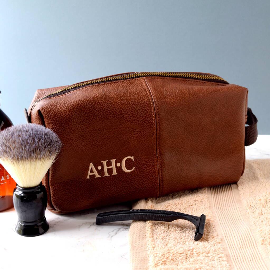 Personalised Leather Effect Men's Wash Bag