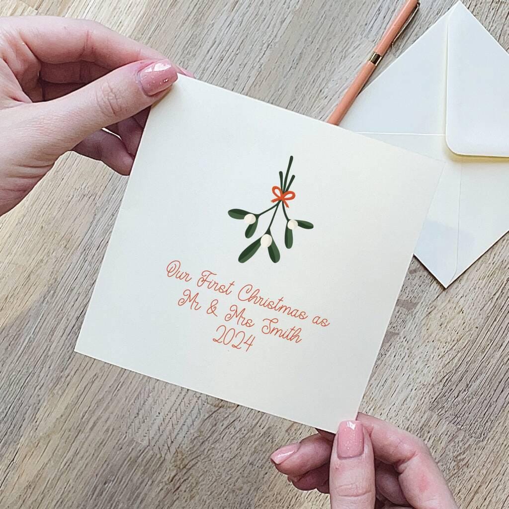 Personalised Mistletoe First Christmas Married Card