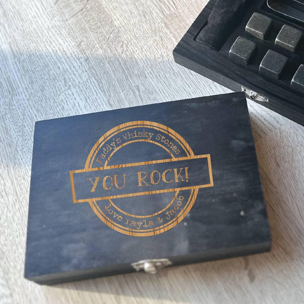 Personalised You Rock Whisky Stones And Tong Gift Set