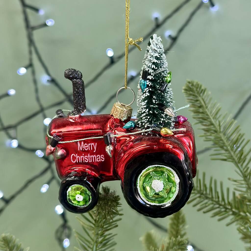 Personalised Red Christmas Tractor Bauble