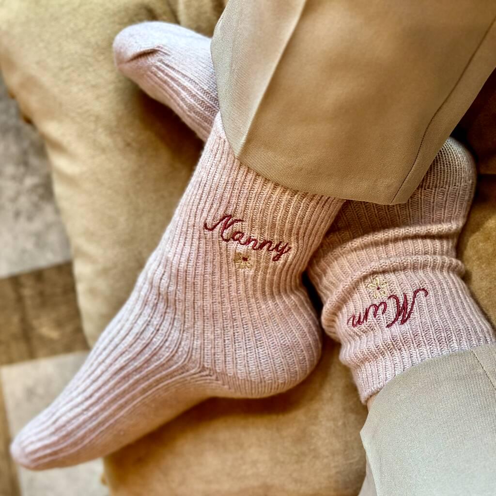 Personalised Cashmere Socks With Flower