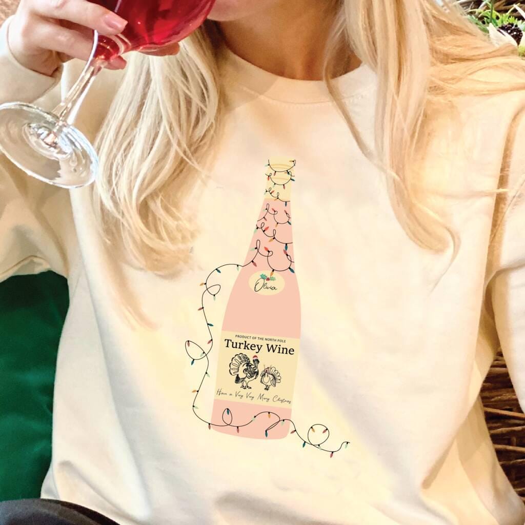 Personalised Turkey Wine Christmas Jumper: Funny Wine Lover Sweater