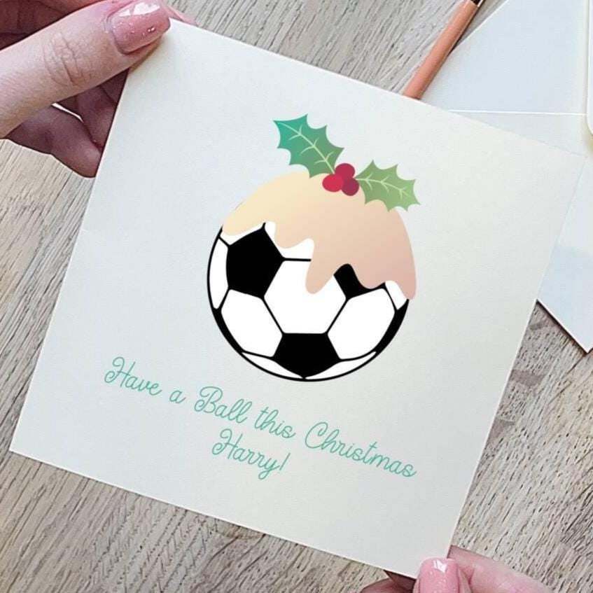 Personalised Christmas Pudding Football Christmas Card