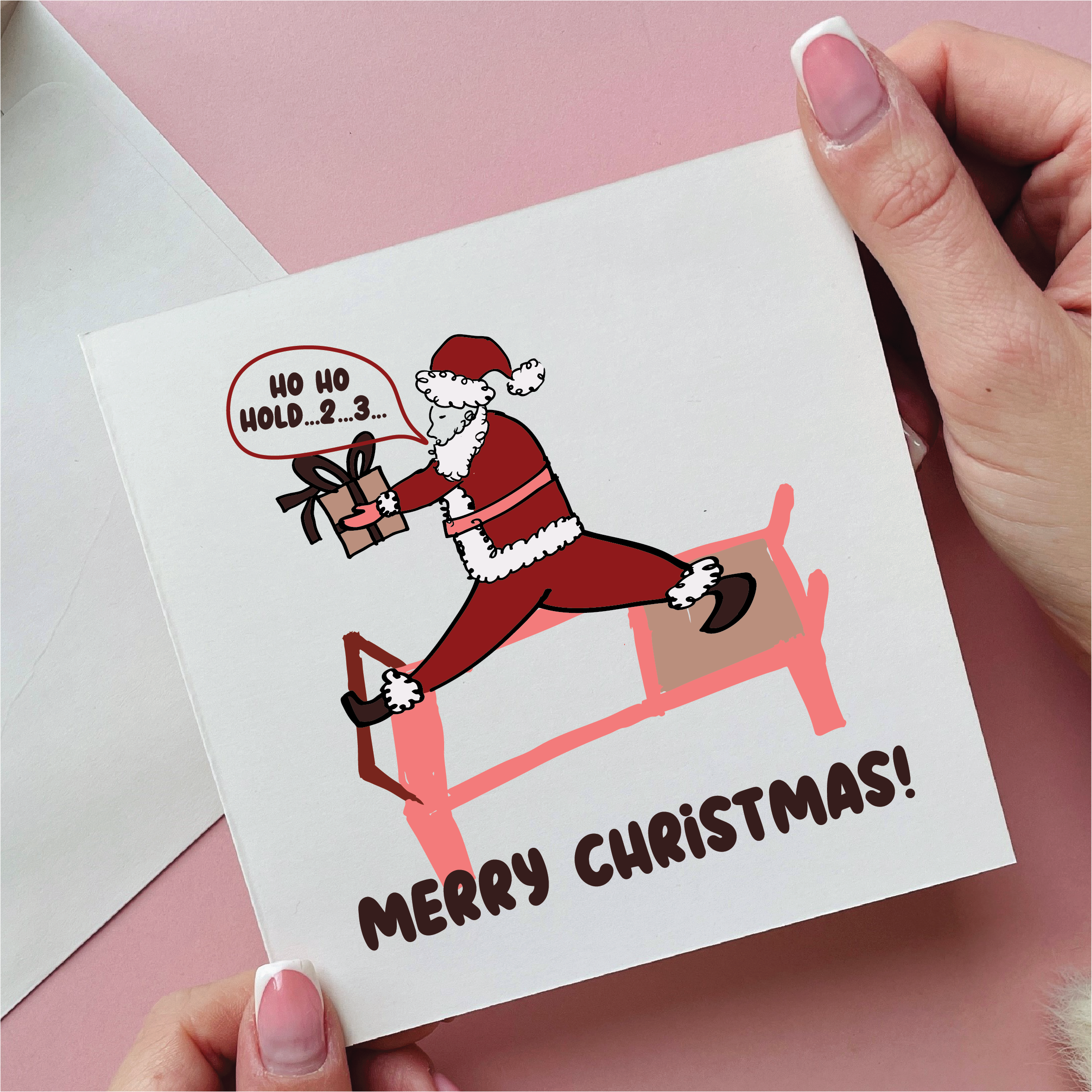 Santa Reformer Pilates Ho Ho Hold Christmas Card