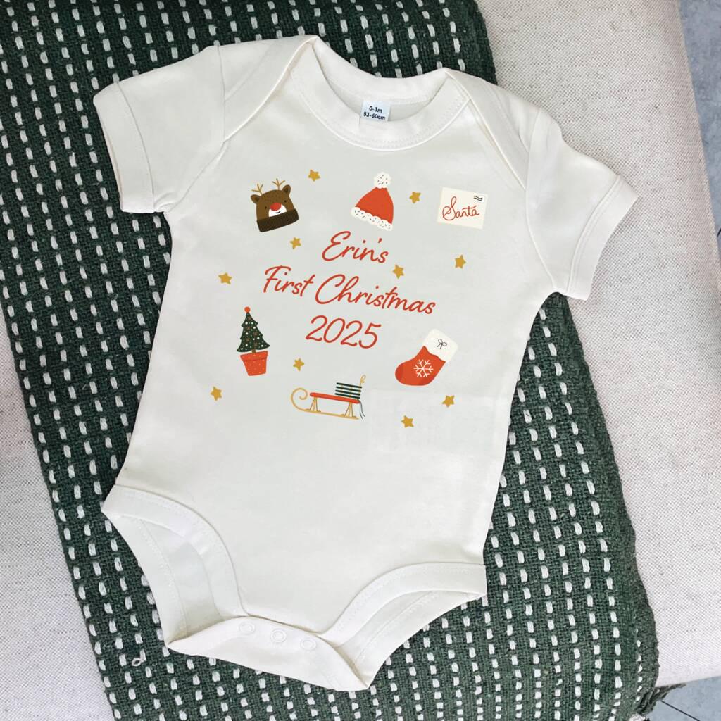 Personalised Christmas Objects Baby's First Christmas Babygrow