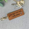 Personalized Stepdad Faux Leather Keyring: Rocket Design