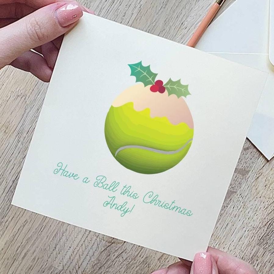 Personalised Christmas Pudding Tennis Christmas Card