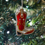 Cowboy Boot Sequin And Fabric Christmas Decoration