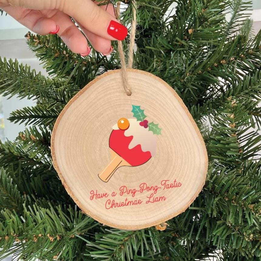 Personalised Table Tennis Christmas Pudding Decoration