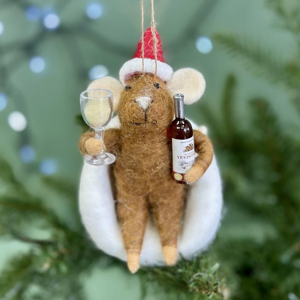Personalised Christmas Mouse Drinking Wine Bauble