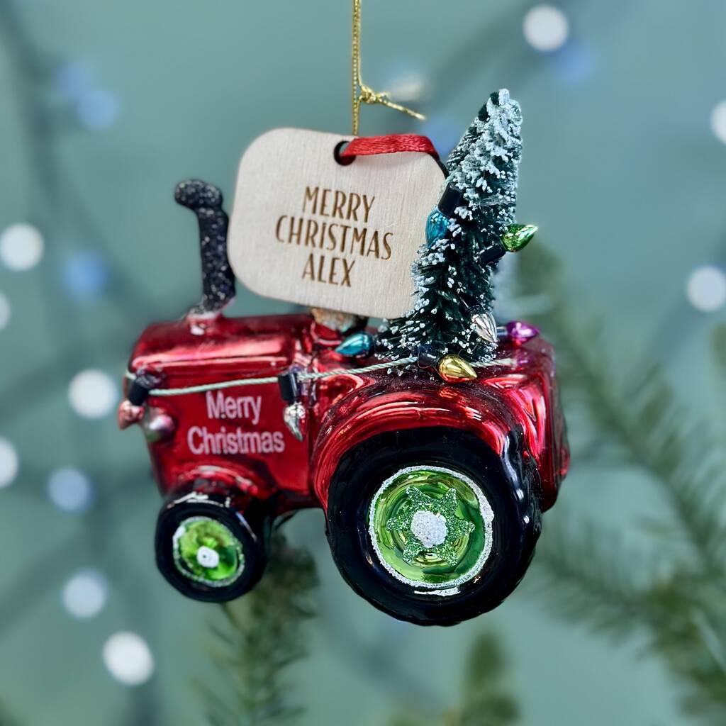 Personalised Red Christmas Tractor Bauble