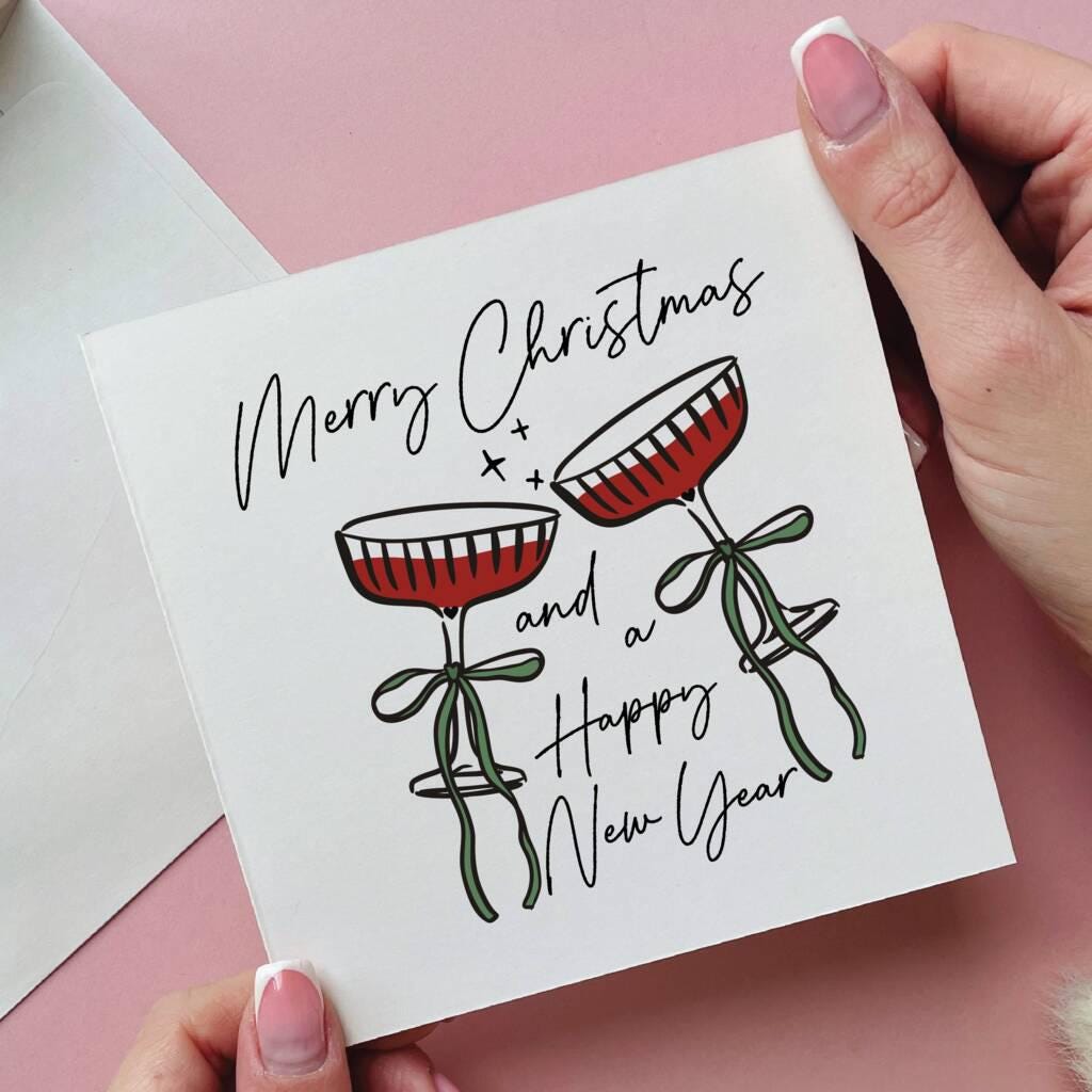 Champagne Glasses Merry Christmas And Happy New Year Card