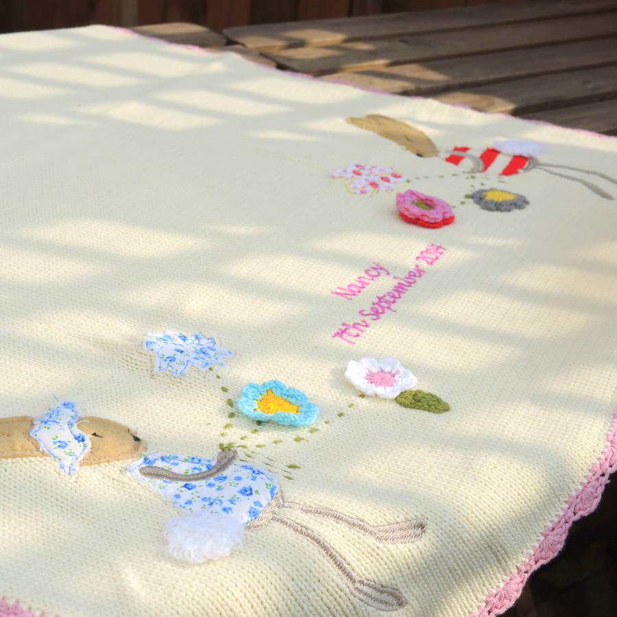 Personalised Knitted Rabbit Baby Blanket Small