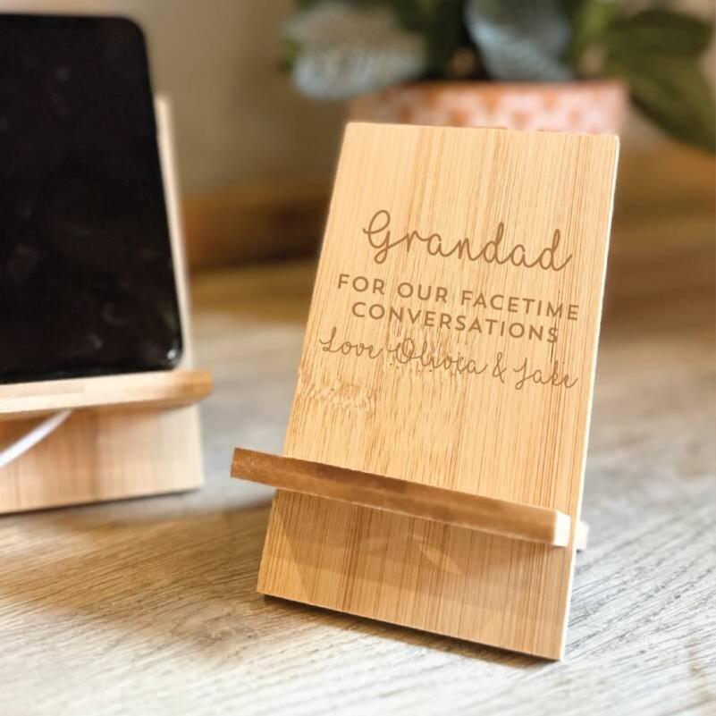 Personalised Facetime Bamboo Phone Holder