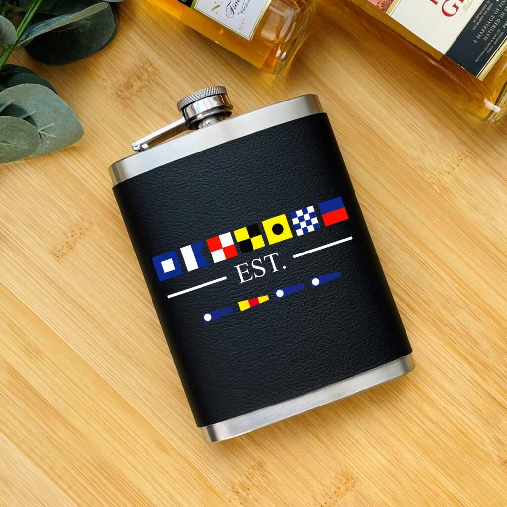 Personalised Nautical Alphabet Sailing Hip Flask