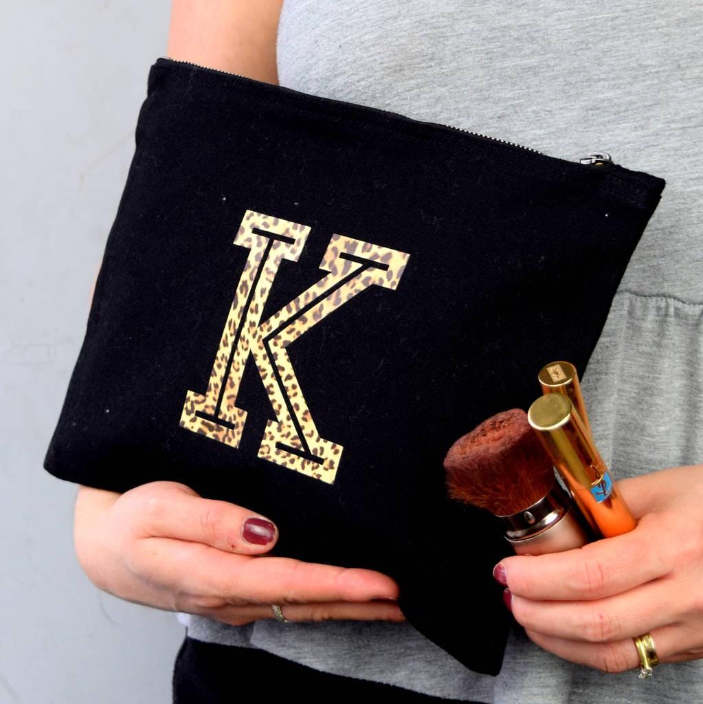 Leopard Print Initial Make Up Bag