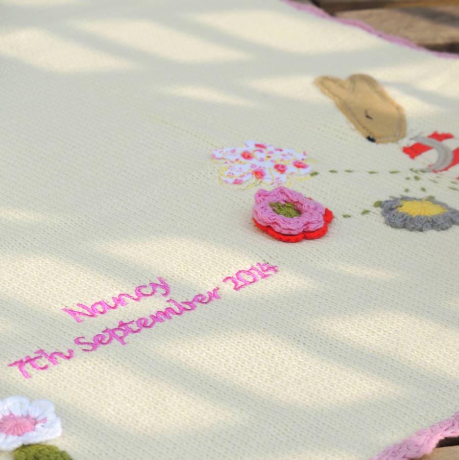 Personalised Knitted Rabbit Baby Blanket Small