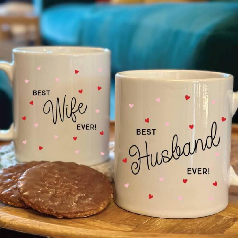 Best Husband And Wife Scattered Heart Set Of Two Mugs