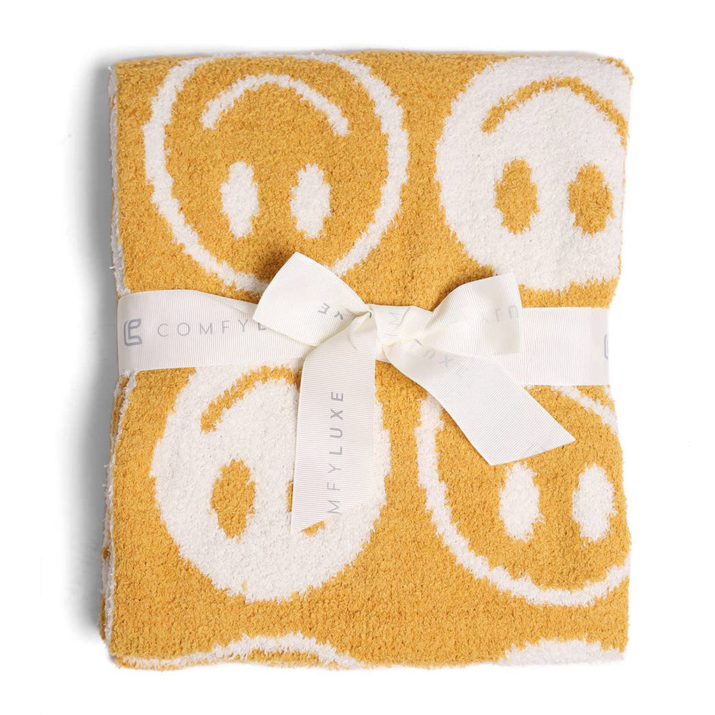Personalised Yellow Happy Face Baby Blanket