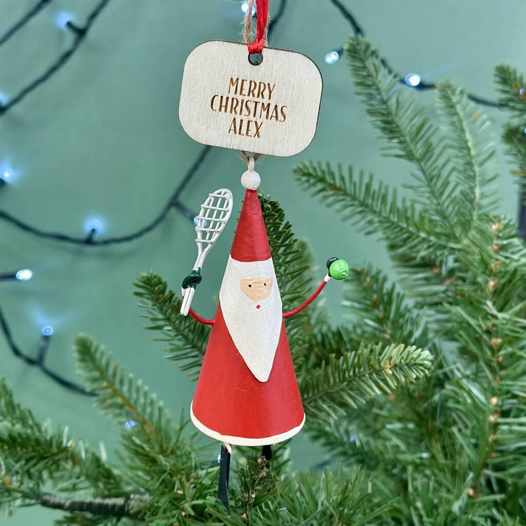 Personalised Metal Tennis Santa Christmas Bauble