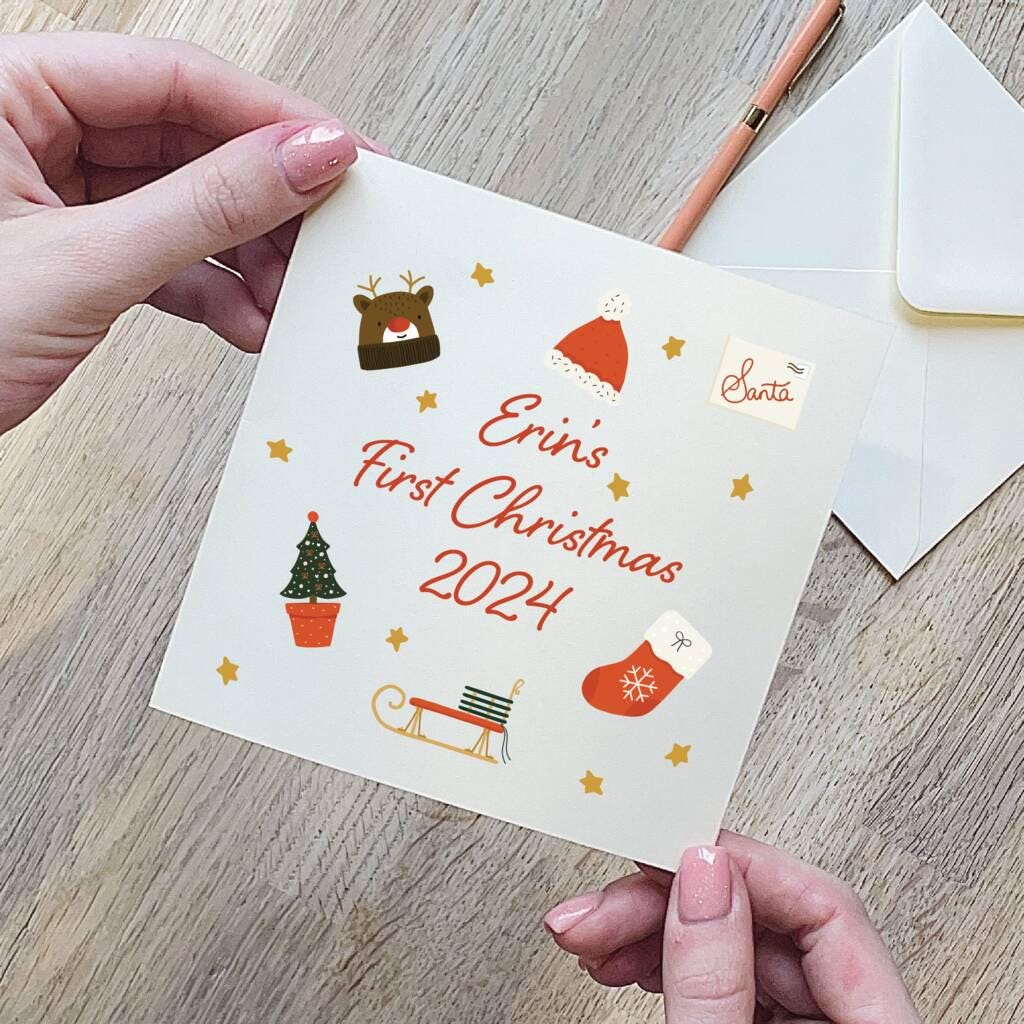 Personalised Christmas Objects Baby First Christmas Card