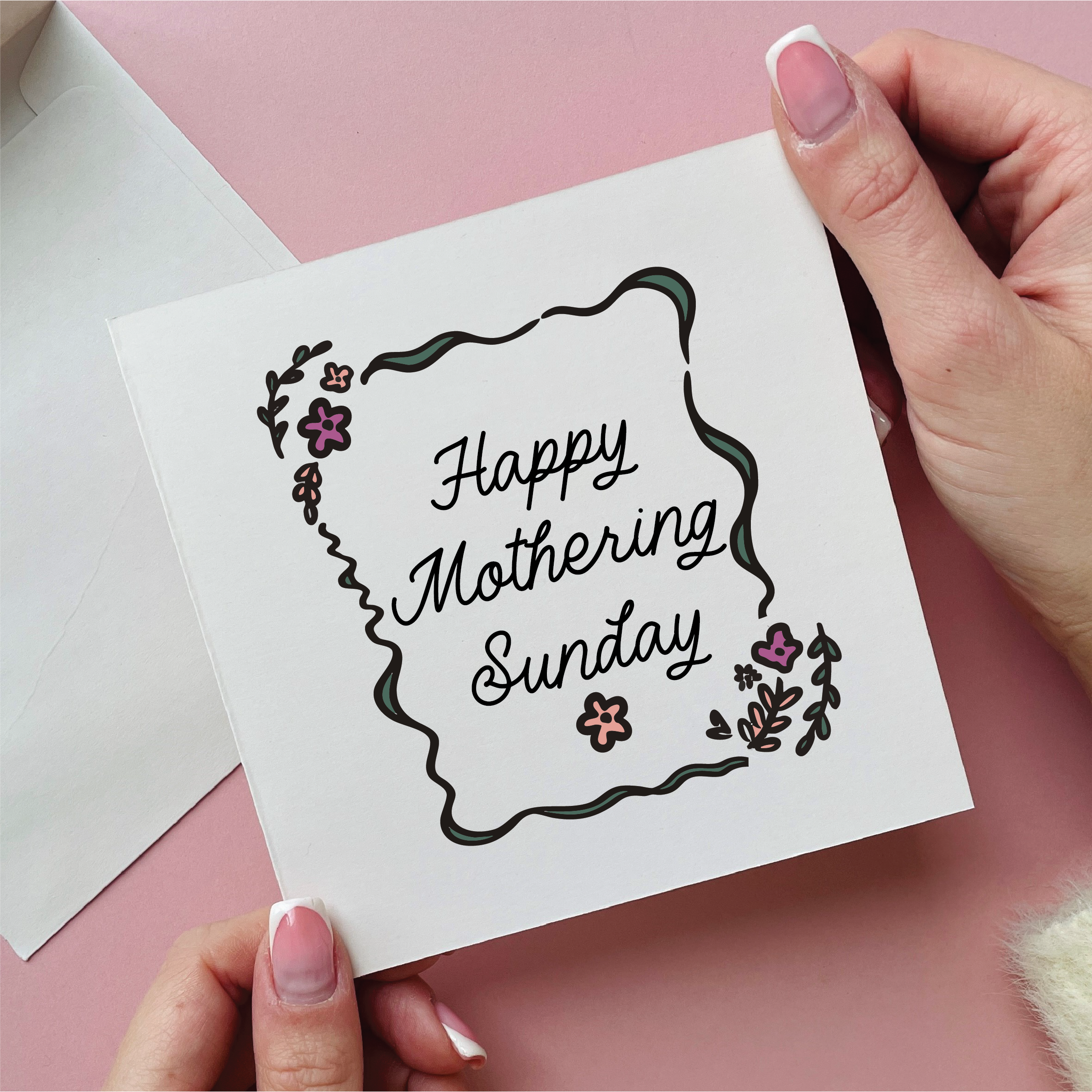 Happy Mothering Sunday Flower Border Card