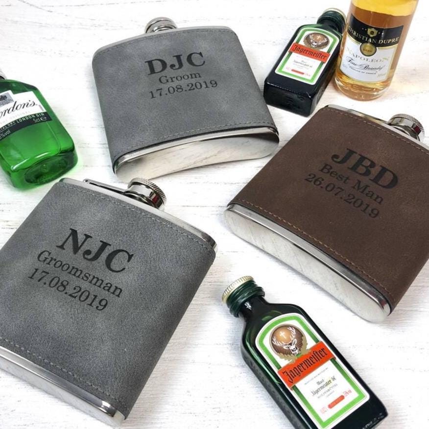 Personalised Leather Effect Groomsman Hip Flask