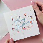 Personalised Mountain People Skiing Christmas Card