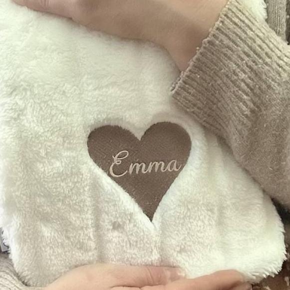 Personalised Fluffy White And Brown Heart Hot Water Bottle