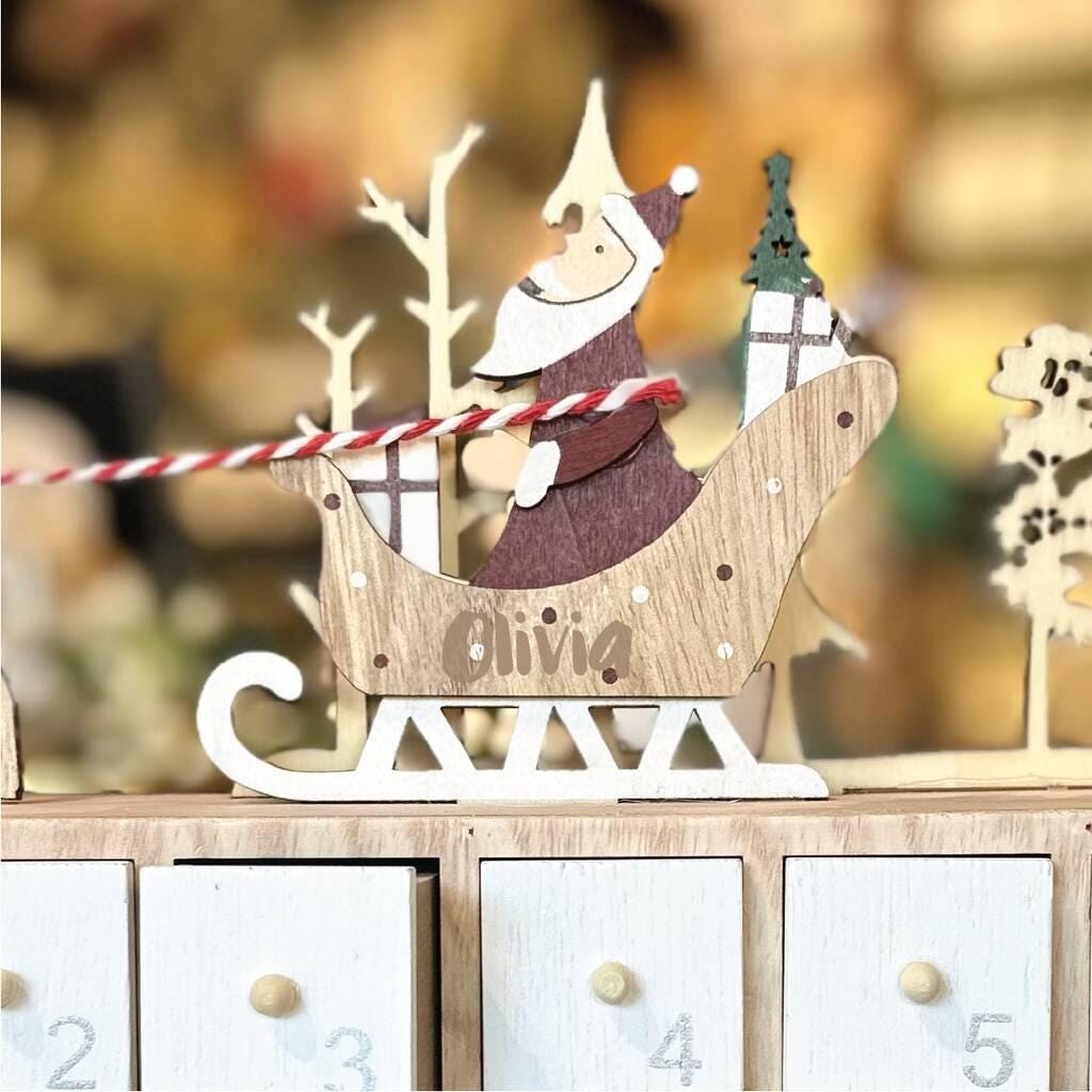 Personalised Wooden Santa Sleigh Advent Calendar