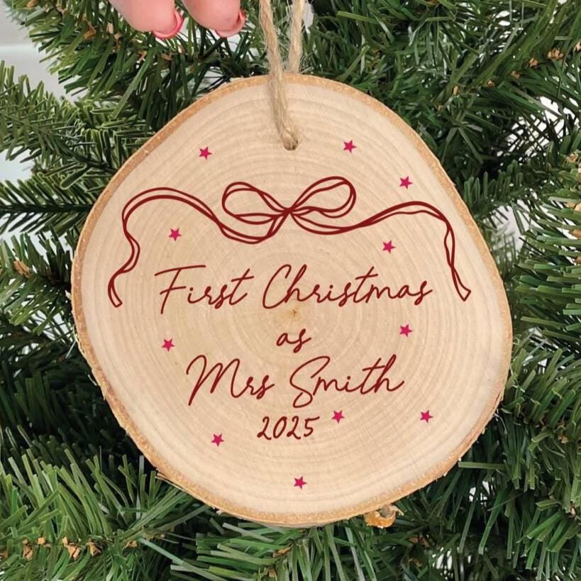 Personalised First Christmas As A Mrs Wooden Bauble