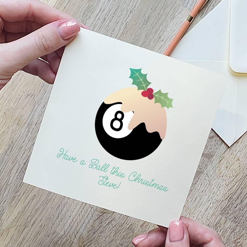 Personalised Christmas Pudding Snooker Christmas Card