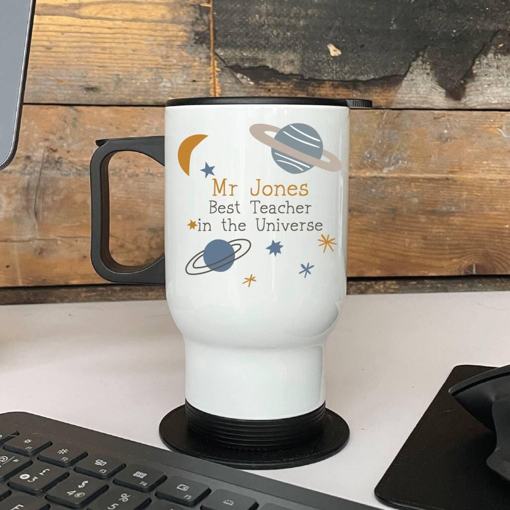 Personalized Teacher Travel Mug: Space Design, Stainless Steel